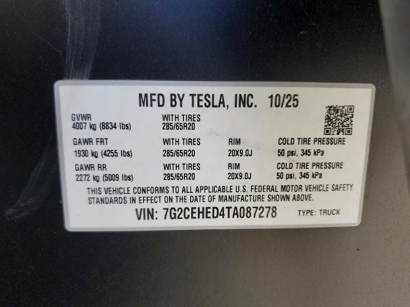Aukcja sprzedaży 2026 Tesla Cybertruck, vin: 7G2CEHED4TA087278, numer aukcji: 54646396
