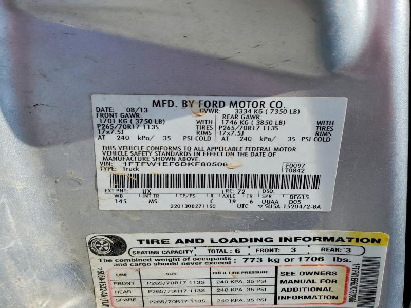 52223046 :رقم المزاد ، 1FTFW1EF6DKF80506 vin ، 2013 Ford F150 مزاد بيع