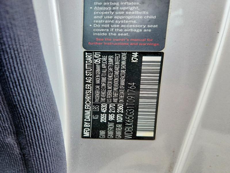 2001 Mercedes-benz Clk მანქანა იყიდება აუქციონზე, vin: WDBLK65G31T091764, აუქციონის ნომერი: 52535906