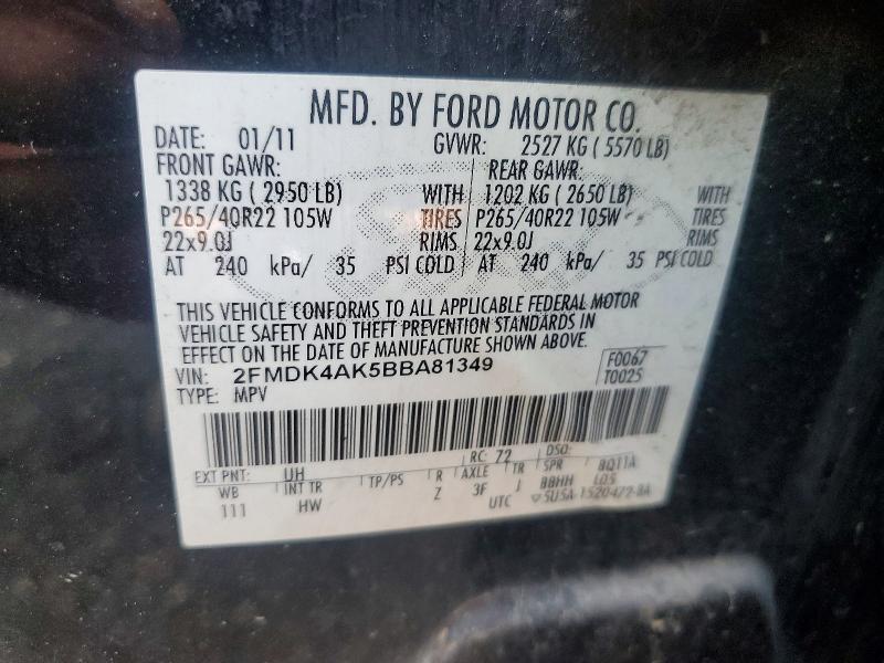 51565066 :رقم المزاد ، 2FMDK4AK5BBA81349 vin ، 2011 Ford Edge مزاد بيع