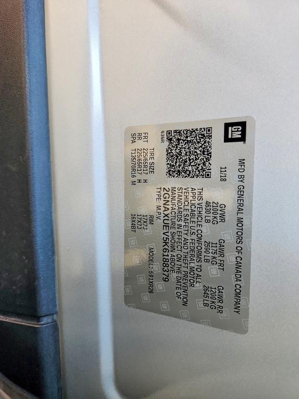 Aukcja sprzedaży 2019 Chevrolet Equinox, vin: 2GNAXUEV5K6188379, numer aukcji: 54647706