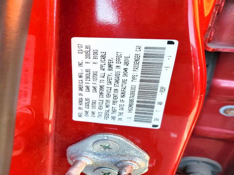 Auction sale of the 2007 Honda Accord, vin: 1HGCM66867A066303, lot number: 55117816