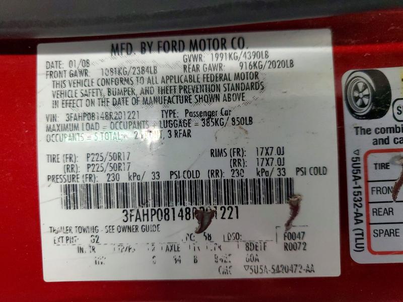 Продажа на аукционе авто 2008 Ford Fusion, vin: 3FAHP08148R201221, номер лота: 54446076