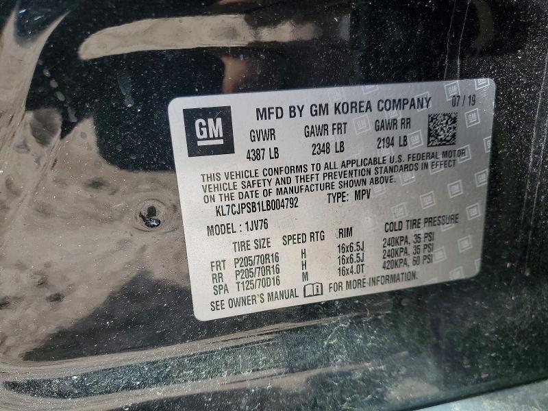 54586276 :رقم المزاد ، KL7CJPSB1LB004792 vin ، 2020 Chevrolet Trax مزاد بيع