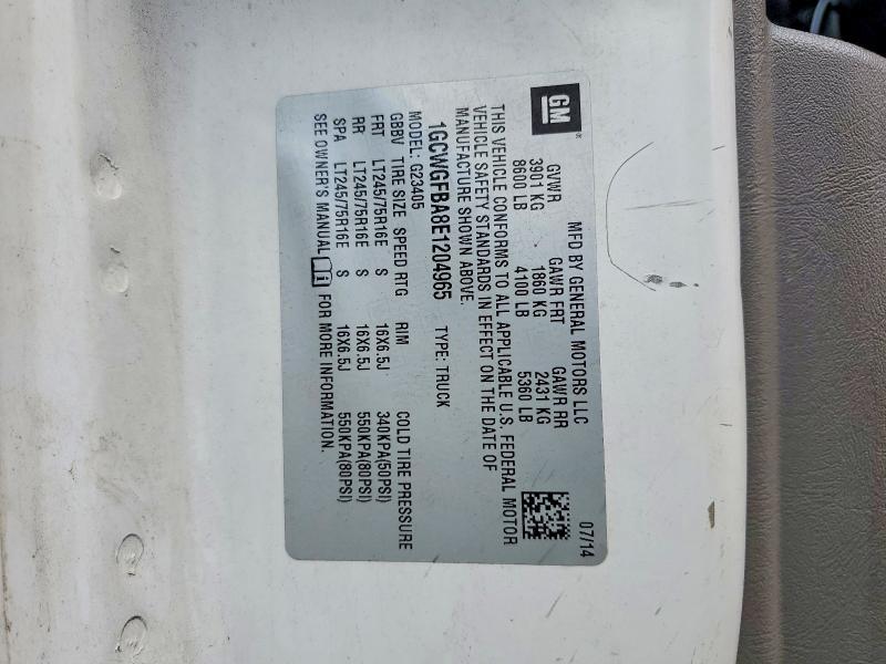 Aukcja sprzedaży 2014 Chevrolet Express G2500, vin: 1GCWGFBA8E1204965, numer aukcji: 54926466