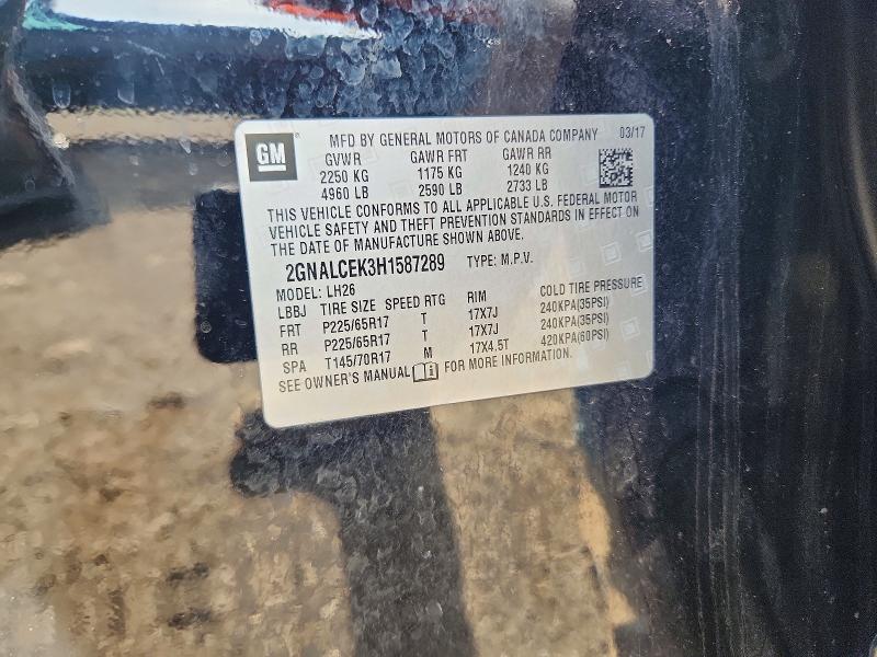 52441806 :رقم المزاد ، 2GNALCEK3H1587289 vin ، 2017 Chevrolet Equinox مزاد بيع