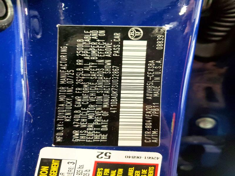 2025 Toyota Camry მანქანა იყიდება აუქციონზე, vin: 4T1DBADK7SU032867, აუქციონის ნომერი: 54792666