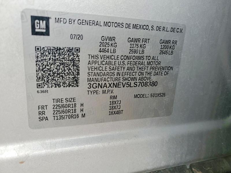 Продажа на аукционе авто 2020 Chevrolet Equinox, vin: 3GNAXNEV5LS708380, номер лота: 55375546