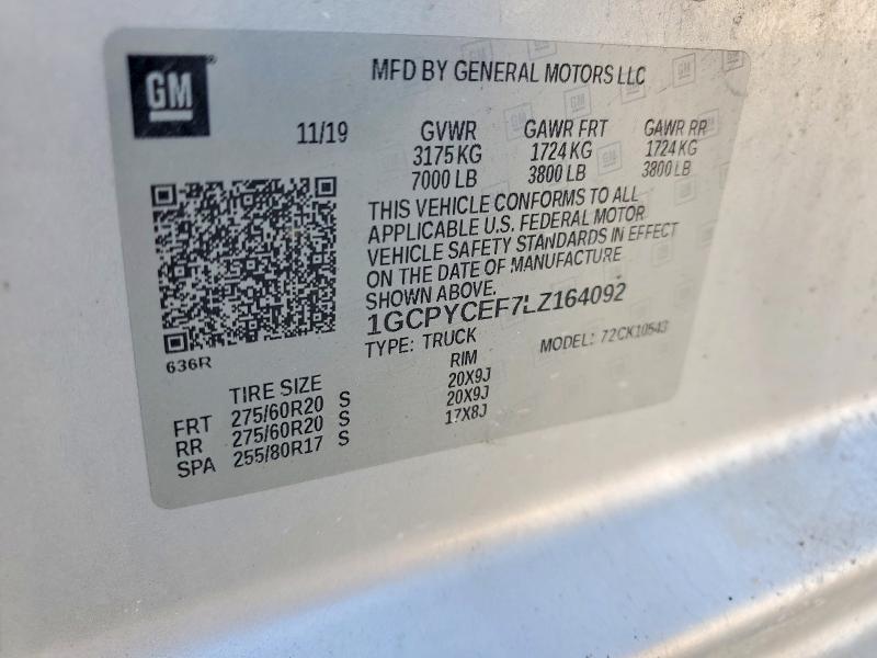 Продаж на аукціоні авто 2020 Chevrolet Silverado, vin: 1GCPYCEF7LZ164092, номер лоту: 52339206