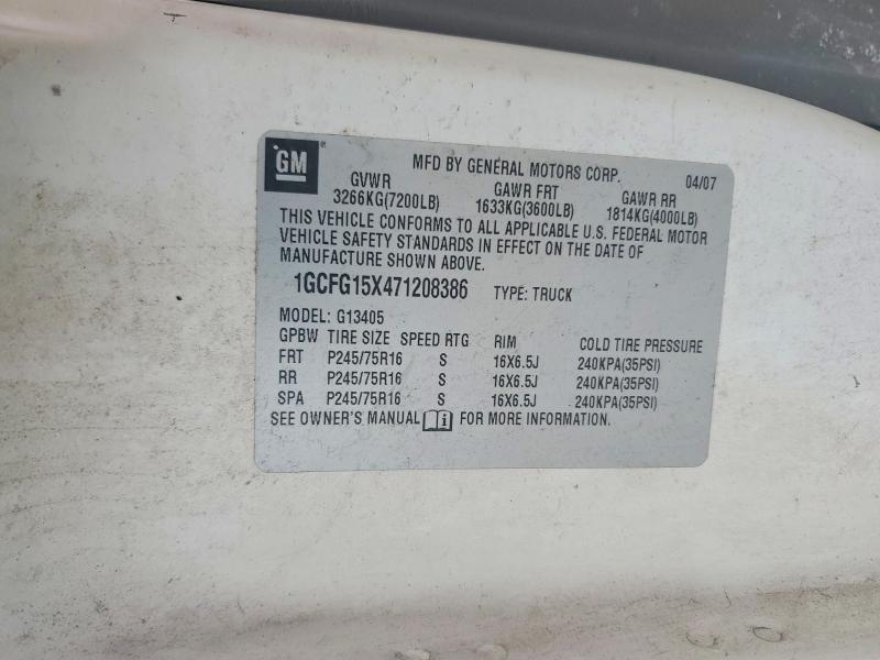 Продаж на аукціоні авто 2007 Chevrolet Express G1500, vin: 1GCFG15X471208386, номер лоту: 52968166
