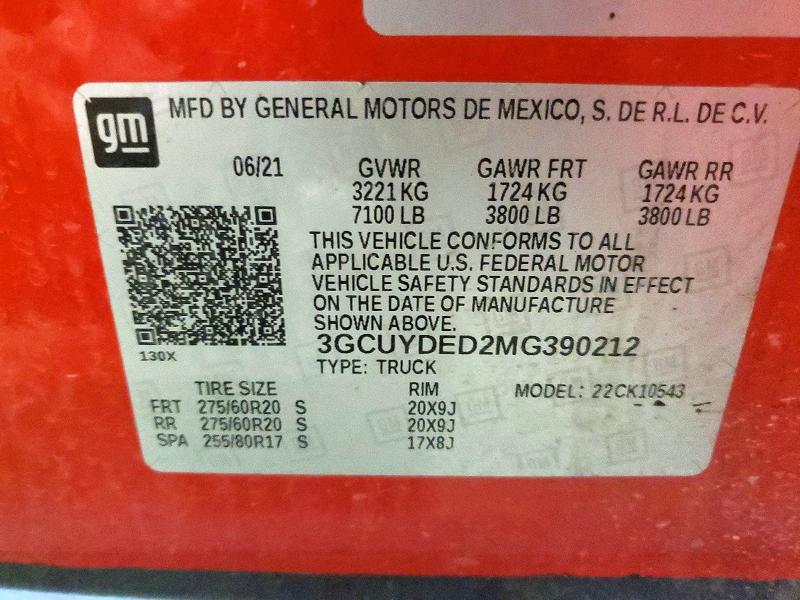 53397046 :رقم المزاد ، 3GCUYDED2MG390212 vin ، 2021 Chevrolet Silverado مزاد بيع