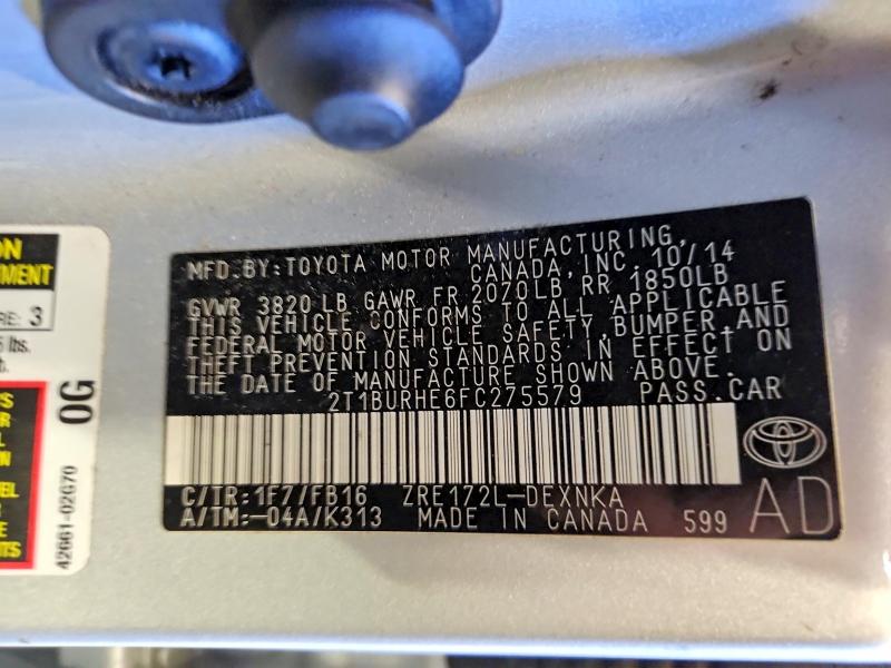 53592796 :رقم المزاد ، 2T1BURHE6FC275579 vin ، 2015 Toyota Corolla مزاد بيع