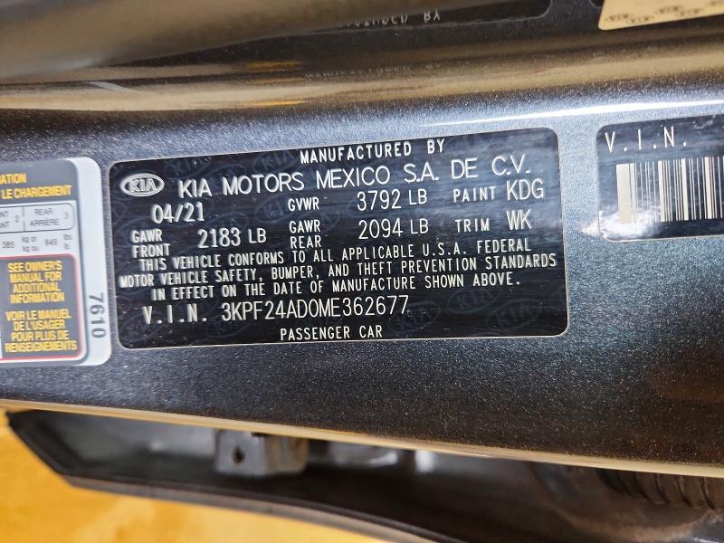 2021 Kia Forte მანქანა იყიდება აუქციონზე, vin: 3KPF24AD0ME362677, აუქციონის ნომერი: 54796636