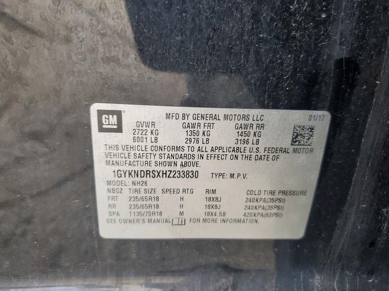 54309516 :رقم المزاد ، 1GYKNDRSXHZ233830 vin ، 2017 Cadillac Xt5 مزاد بيع