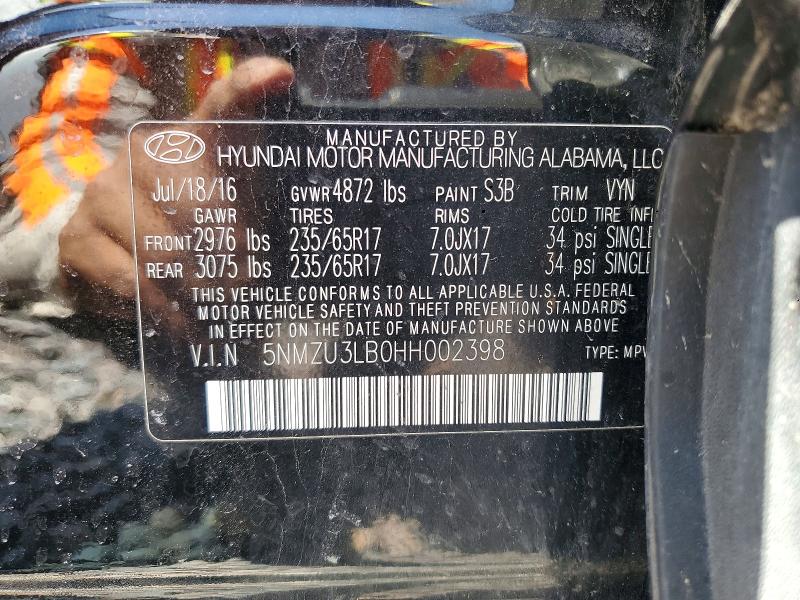 52308376 :رقم المزاد ، 5NMZU3LB0HH002398 vin ، 2017 Hyundai Santa Fe Sport مزاد بيع