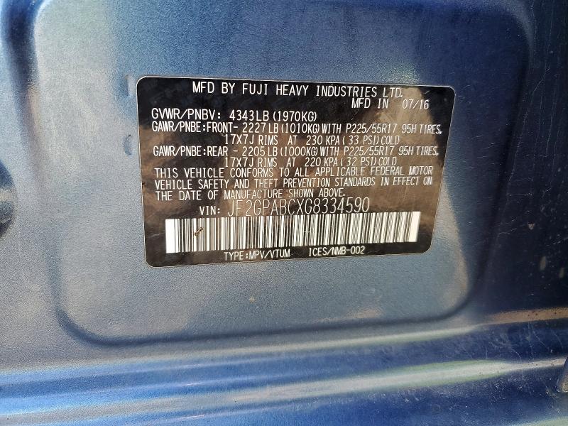 53360236 :رقم المزاد ، JF2GPABCXG8334590 vin ، 2016 Subaru Crosstrek مزاد بيع