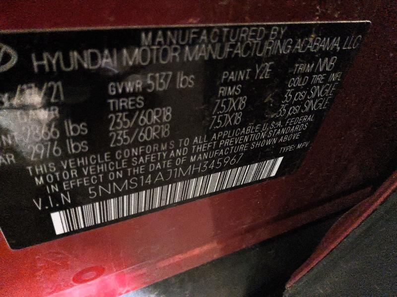 Aukcja sprzedaży 2021 Hyundai Santa Fe, vin: 5NMS14AJ1MH345967, numer aukcji: 55157956