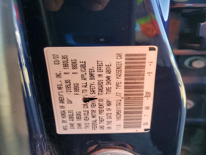 Aukcja sprzedaży 2007 Honda Accord, vin: 1HGCM56117A129417, numer aukcji: 54464776