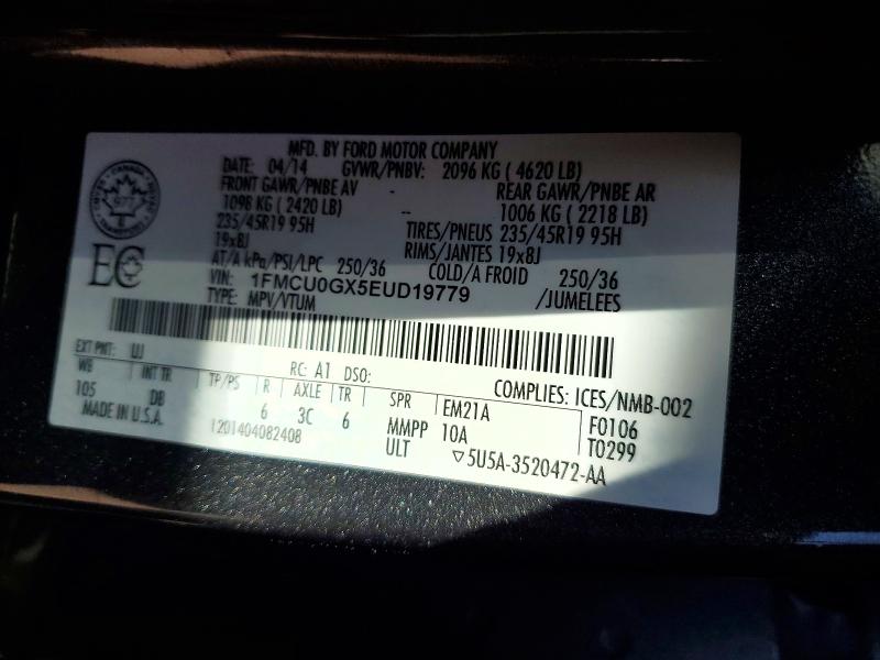 2014 Ford Escape მანქანა იყიდება აუქციონზე, vin: 1FMCU0GX5EUD19779, აუქციონის ნომერი: 52934366