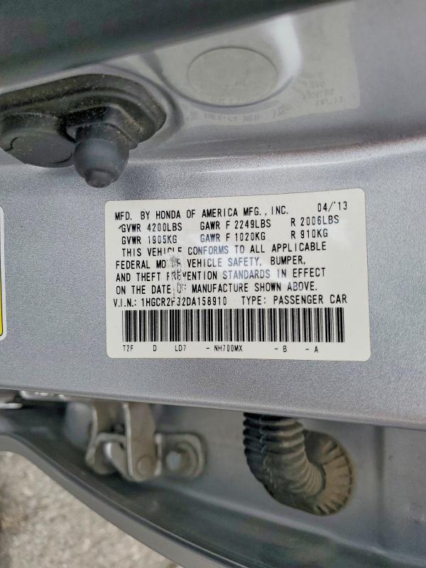 2013 Honda Accord მანქანა იყიდება აუქციონზე, vin: 1HGCR2F32DA158910, აუქციონის ნომერი: 52971296