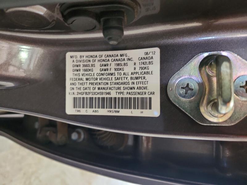 Aukcja sprzedaży 2012 Honda Civic, vin: 2HGFB2F53CH591946, numer aukcji: 54229796