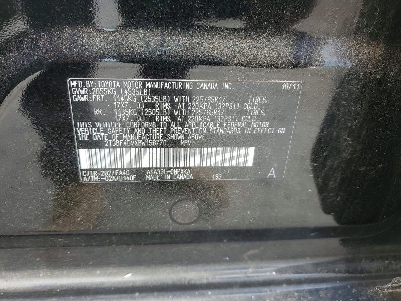 Aukcja sprzedaży 2011 Toyota Rav4, vin: 2T3BF4DVXBW158770, numer aukcji: 53496166
