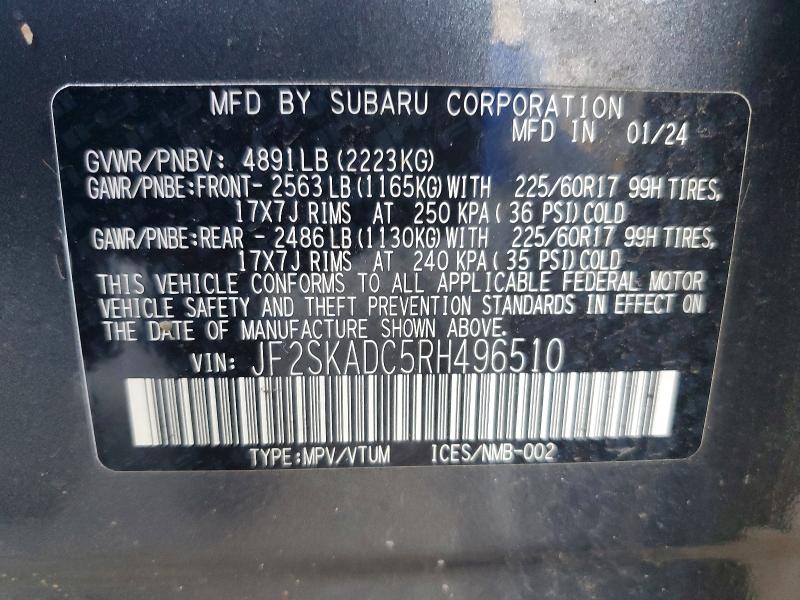 50120746 :رقم المزاد ، JF2SKADC5RH496510 vin ، 2024 Subaru Forester مزاد بيع