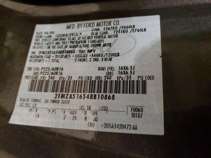 Продажа на аукционе авто 2004 Ford Freestar, vin: 2FMZA51654BB10868, номер лота: 53543426
