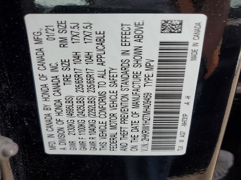 Продажа на аукционе авто 2021 Honda Cr-v, vin: 2HKRW1H27MH409459, номер лота: 52862586