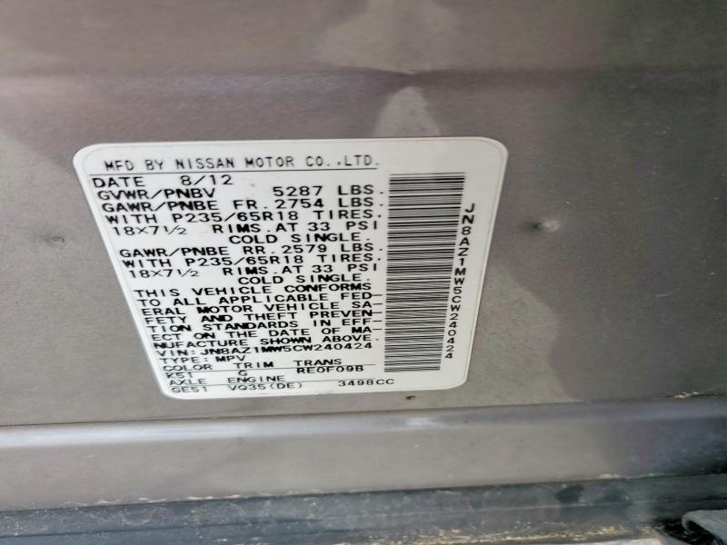 Aukcja sprzedaży 2012 Nissan Murano, vin: JN8AZ1MW5CW240424, numer aukcji: 52807166