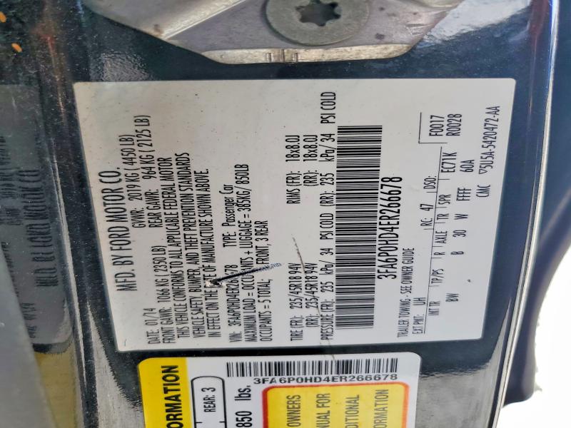 2014 Ford Fusion მანქანა იყიდება აუქციონზე, vin: 3FA6P0HD4ER266678, აუქციონის ნომერი: 54666426