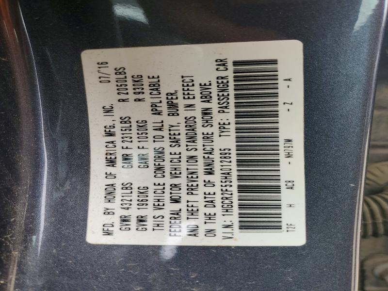2017 Honda Accord მანქანა იყიდება აუქციონზე, vin: 1HGCR2F55HA012895, აუქციონის ნომერი: 52077086
