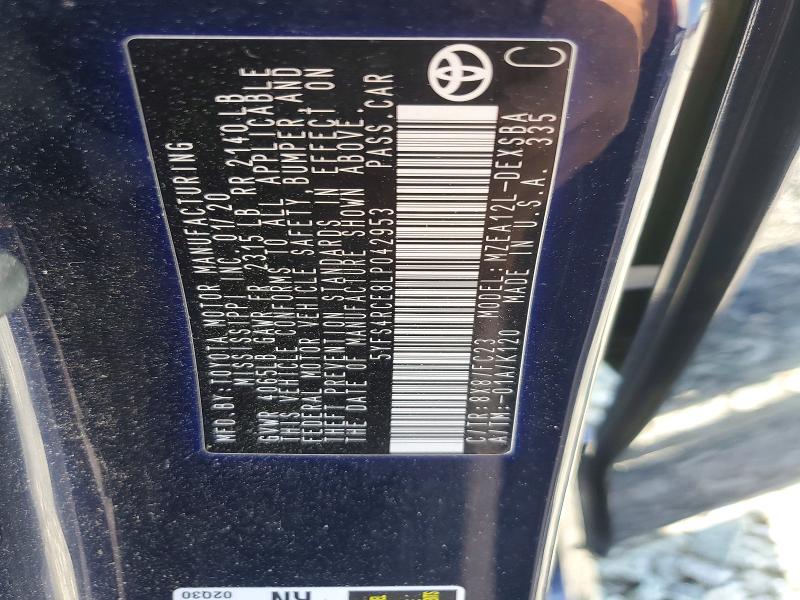 54130256 :رقم المزاد ، 5YFS4RCE8LP042953 vin ، 2020 Toyota Corolla مزاد بيع