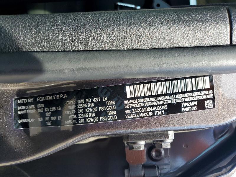 2018 Jeep Renegade მანქანა იყიდება აუქციონზე, vin: ZACCJADB4JPJ06195, აუქციონის ნომერი: 52070086