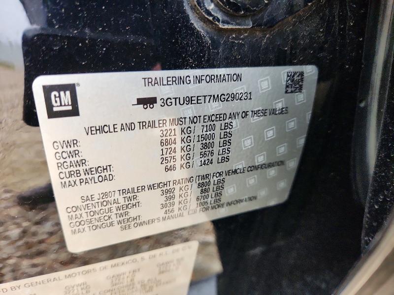 Aukcja sprzedaży 2021 Gmc Sierra, vin: 3GTU9EET7MG290231, numer aukcji: 52394596
