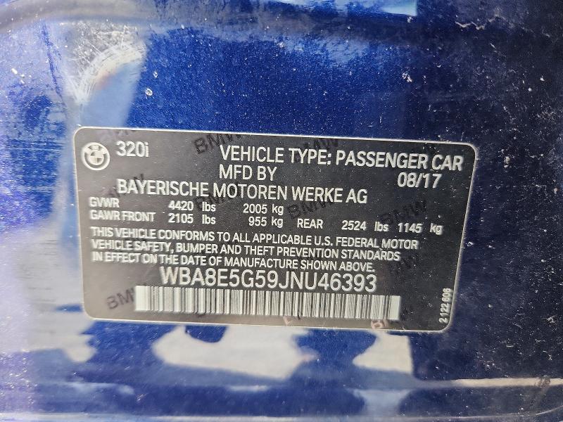52379226 :رقم المزاد ، WBA8E5G59JNU46393 vin ، 2018 Bmw 320 مزاد بيع