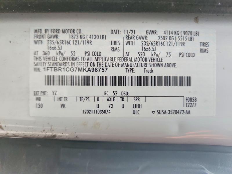 53446146 :رقم المزاد ، 1FTBR1CG7MKA98757 vin ، 2021 Ford Transit مزاد بيع
