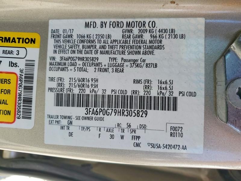 Продаж на аукціоні авто 2017 Ford Fusion, vin: 3FA6P0G79HR305829, номер лоту: 54473616