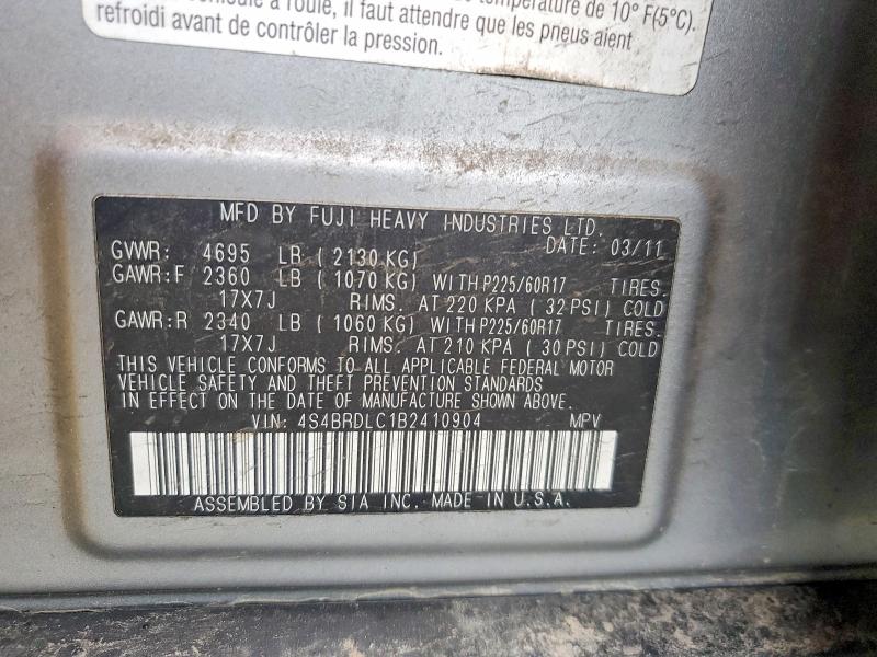 55229666 :رقم المزاد ، 4S4BRDLC1B2410904 vin ، 2011 Subaru Outback مزاد بيع