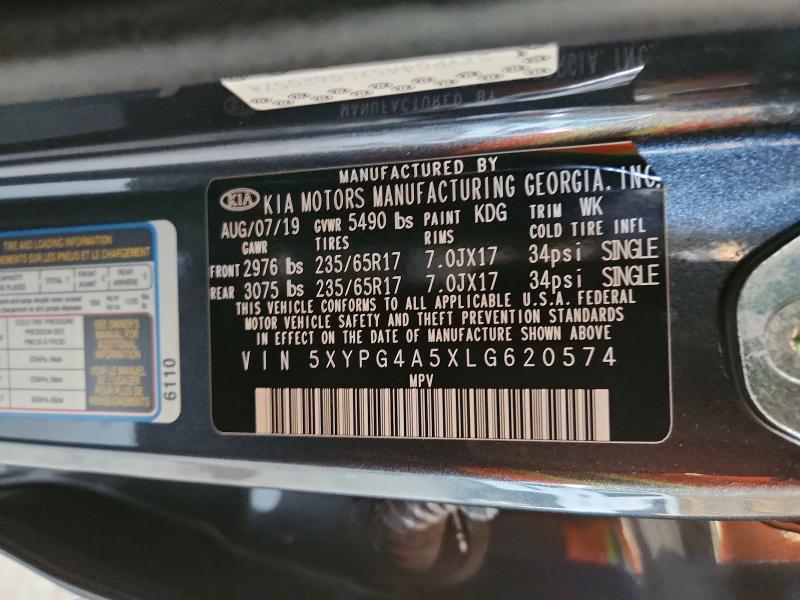 53972996 :رقم المزاد ، 5XYPG4A5XLG620574 vin ، 2020 Kia Sorento مزاد بيع