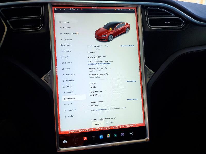 53119636 :رقم المزاد ، 5YJSA1E15GF160044 vin ، 2016 Tesla Model S مزاد بيع