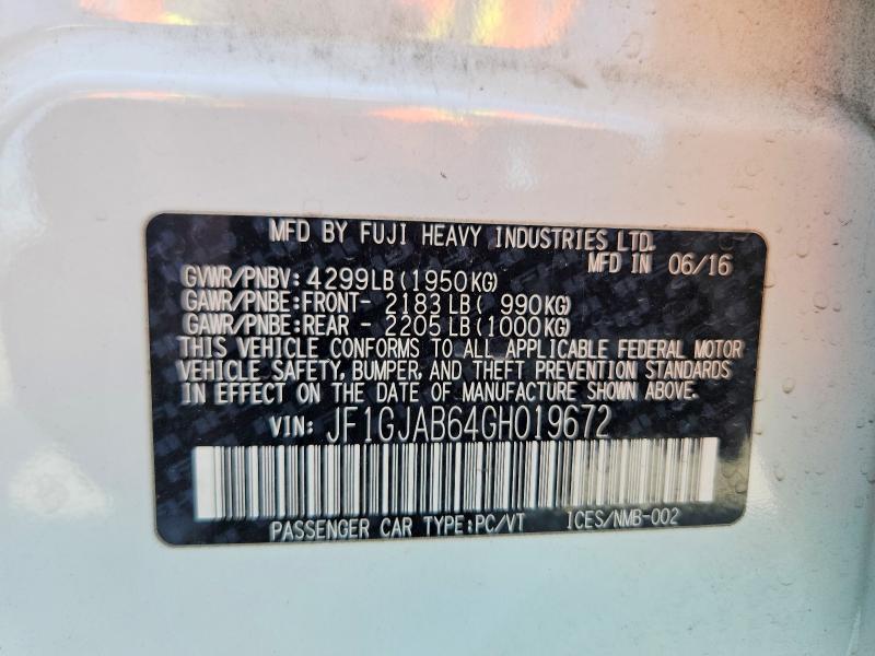2016 Subaru Impreza მანქანა იყიდება აუქციონზე, vin: JF1GJAB64GH019672, აუქციონის ნომერი: 51872106