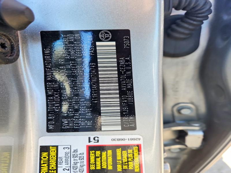 52495526 :رقم المزاد ، 4T1R11AK7NU704749 vin ، 2022 Toyota Camry مزاد بيع