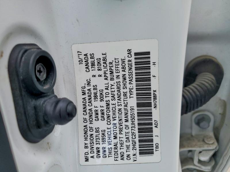 Продаж на аукціоні авто 2018 Honda Civic, vin: 2HGFC2F73JH505191, номер лоту: 53628136