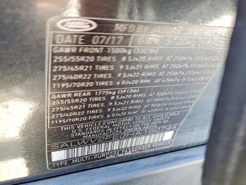 Продажа на аукционе авто 2017 Land Rover Range Rover Sport, vin: SALWV2FE0HA160744, номер лота: 52901016