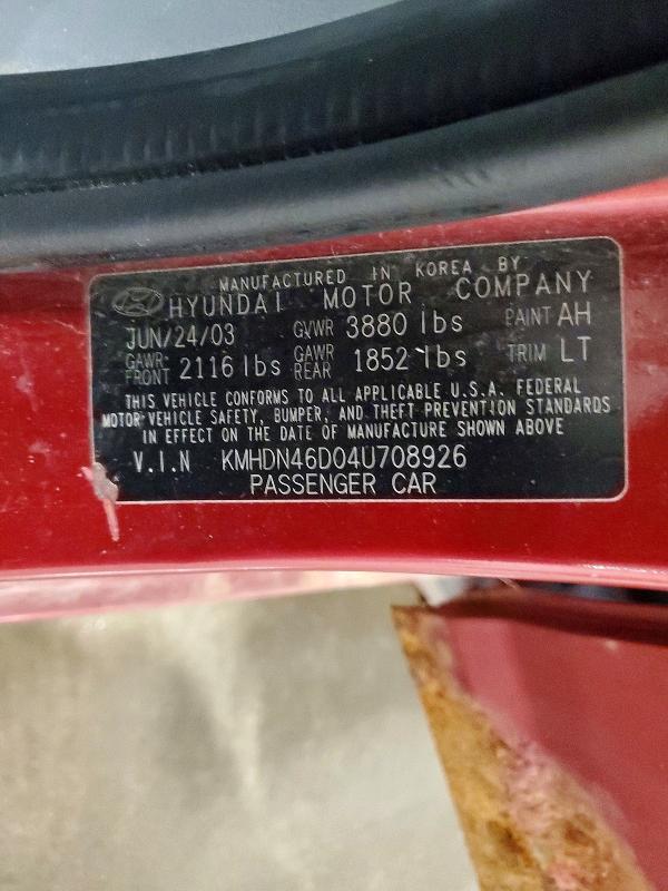 54660826 :رقم المزاد ، KMHDN46D04U708926 vin ، 2004 Hyundai Elantra مزاد بيع