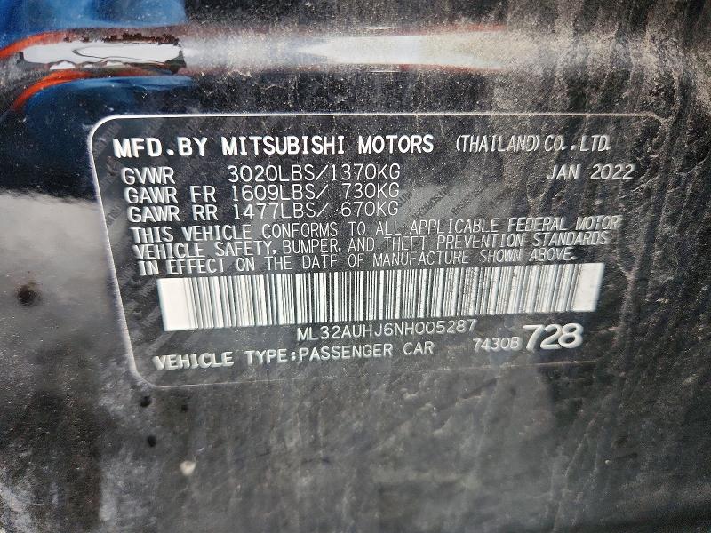 55138486 :رقم المزاد ، ML32AUHJ6NH005287 vin ، 2022 Mitsubishi Mirage مزاد بيع