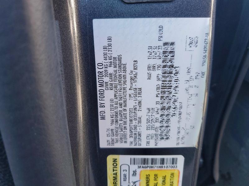 52644936 :رقم المزاد ، 3FA6P0H71HR107003 vin ، 2017 Ford Fusion مزاد بيع