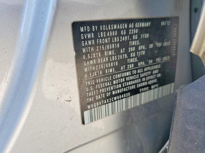 2012 Volkswagen Tiguan მანქანა იყიდება აუქციონზე, vin: WVGBV7AX2CW604838, აუქციონის ნომერი: 52967796