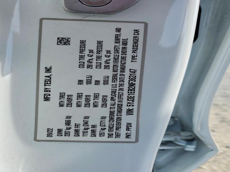 Aukcja sprzedaży 2022 Tesla Model 3, vin: 5YJ3E1EB2NF363147, numer aukcji: 54661096